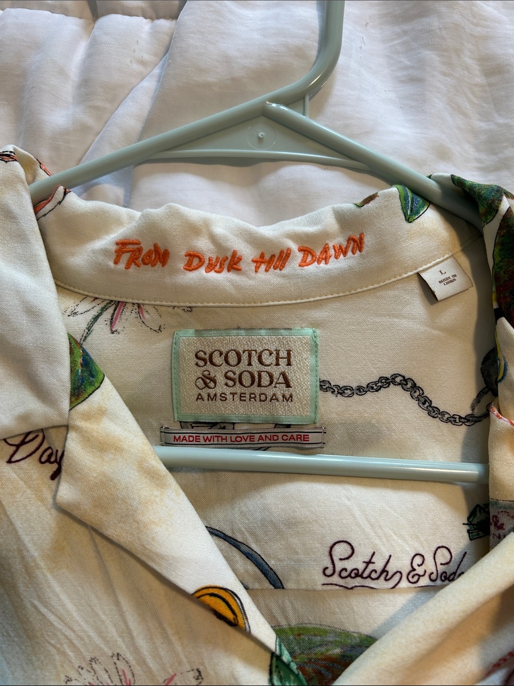 Scotch & Soda Cream Short Sleeve Button-Down Shirt with Green Print - Picture 2 of 3